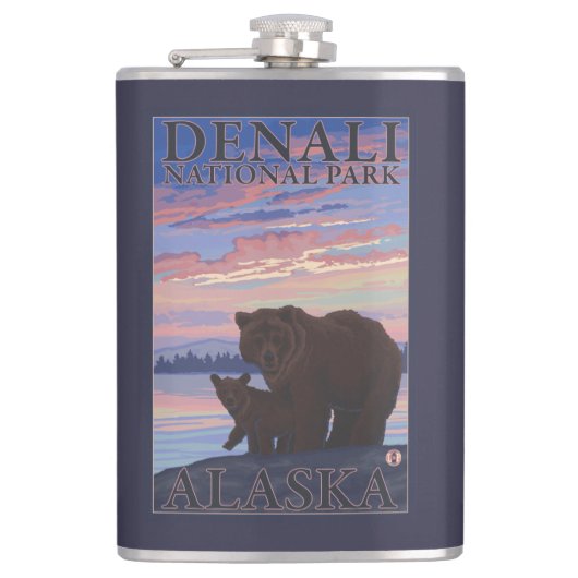 くまおよびカブス- Denaliの国立公園、アラスカ フラスク (正面)