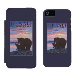 くまおよびカブス- Denaliの国立公園、アラスカ iPhone SE/5/5sウォレットケース