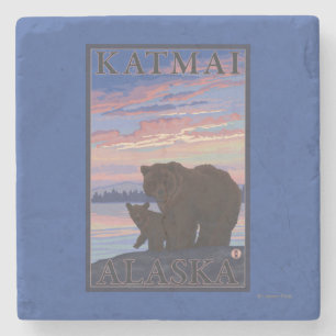 くまおよびカブス- Katmai、アラスカ ストーンコースター