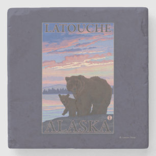 くまおよびカブス- Latouche、アラスカ ストーンコースター