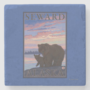 くまおよびカブス- Seward、アラスカ ストーンコースター