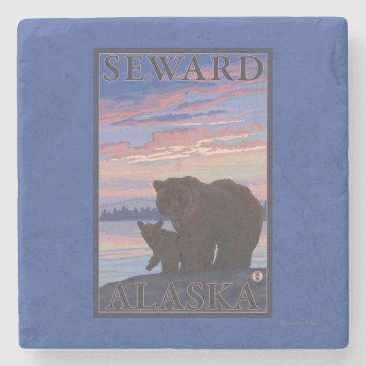 くまおよびカブス- Seward、アラスカ ストーンコースター (正面)