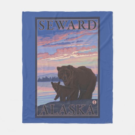 くまおよびカブス- Seward、アラスカ フリースブランケット (正面)
