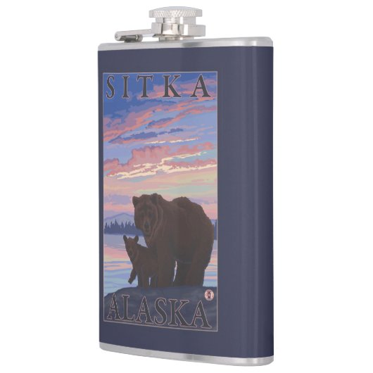 くまおよびカブス- Sitka、アラスカ フラスク (左)