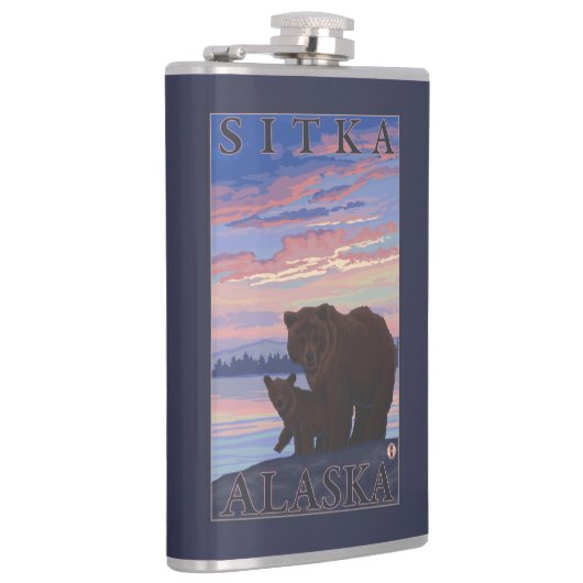 くまおよびカブス- Sitka、アラスカ フラスク (右)