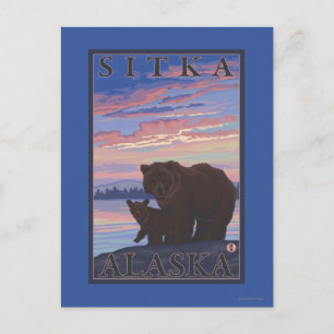 くまおよびカブス- Sitka、アラスカ ポストカード
