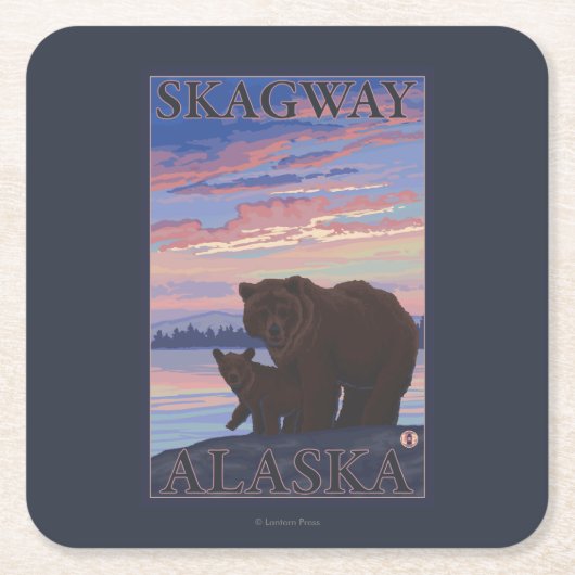 くまおよびカブス- Skagway、アラスカ スクエアペーパーコースター (正面)