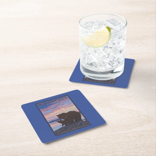 くまおよびカブス- Wrangell、アラスカ スクエアペーパーコースター (インサイチュ)