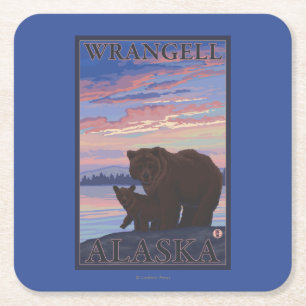 くまおよびカブス- Wrangell、アラスカ スクエアペーパーコースター