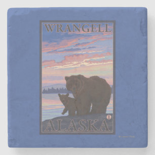 くまおよびカブス- Wrangell、アラスカ ストーンコースター