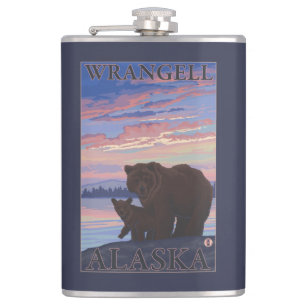 くまおよびカブス- Wrangell、アラスカ フラスク
