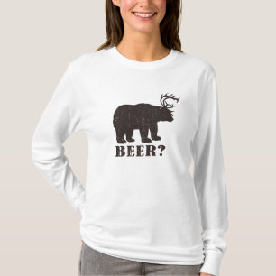 くまおよびシカ=ビールか。 酔ったレッドネックのティー Tシャツ