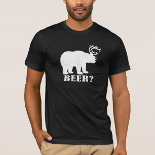 くまおよびシカ=ビールか。 酔ったレッドネックのティー Tシャツ