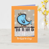 くまおよびピアノの誕生日の挨拶状 カード (黄色い花)