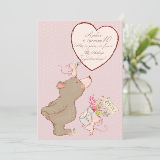 くまおよびマウスの子供の誕生日の招待状 招待状 (スタンド正面)