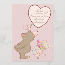 くまおよびマウスの子供の誕生日の招待状