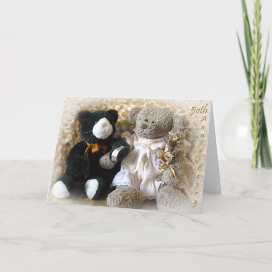 くまからの金記念日の花束 カード (正面)