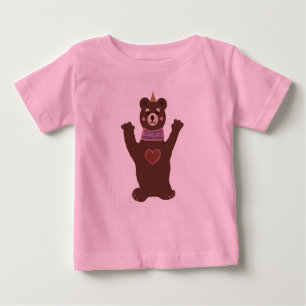 くまが付いているピンクの幼児のひだのティー ベビーTシャツ