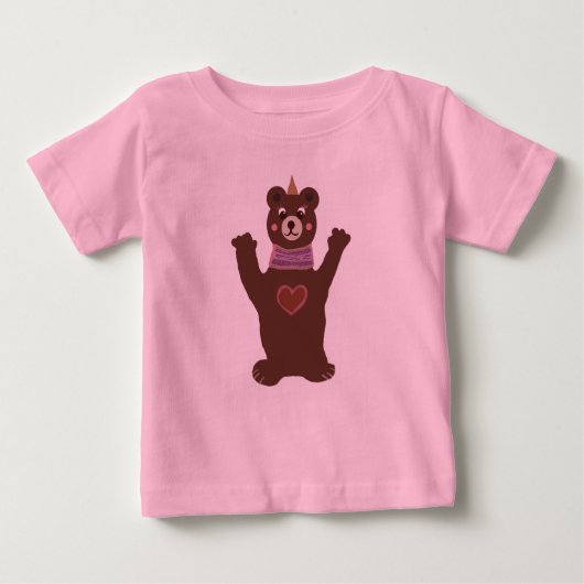 くまが付いているピンクの幼児のひだのティー ベビーTシャツ (正面)
