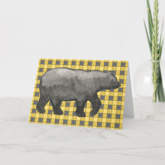 くまが付いている黄色および黒い格子縞のチェックカード シーズンカード (正面)