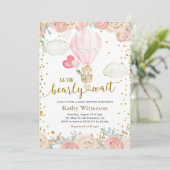 くまさんとピンクの熱気球のベビーシャワー 招待状 (スタンド正面)