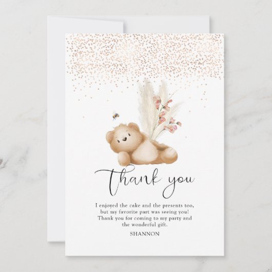 くまさんと蜂の1歳の誕生日 サンキューカード (正面)