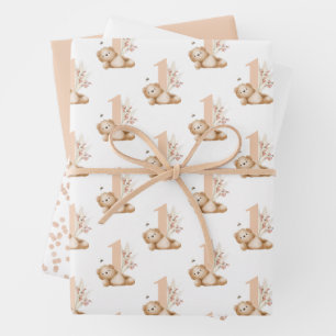 くまさんと蜂の1歳の誕生日 ラッピングペーパーシート