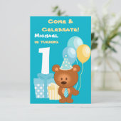 くまさんと風船の1歳誕生日パーティー 招待状 (スタンド正面)