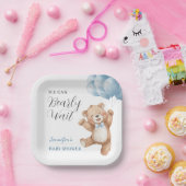 くまさんに会えるのを楽しみに Boy Teddy Bear ベビーシャワー ペーパープレート (パーティー)