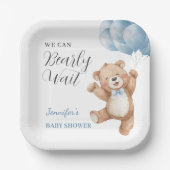 くまさんに会えるのを楽しみに Boy Teddy Bear ベビーシャワー ペーパープレート (正面)