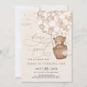 くまさんスイートでとても楽しいクマさんの風船誕生日 招待状 (正面)