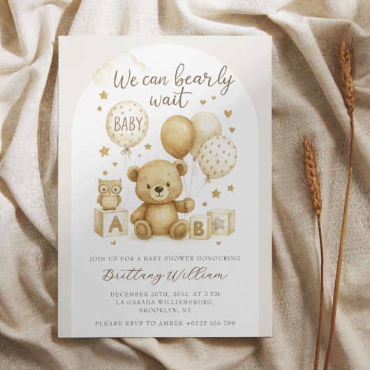 くまさんベビーシャワーおめでとう "We Can Bearly Wait" 招待状