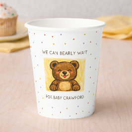 くまさんベビーシャワーグッズ We Can Bearly Wait! シンプルな手描きイラスト 紙コップ