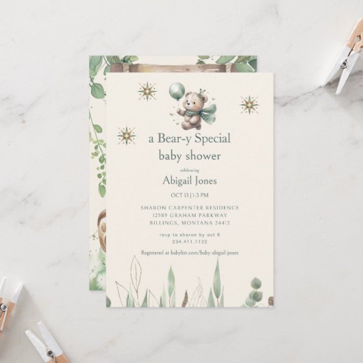 くまさん特別なクリームベイビーシャワー 招待状 (正面/裏面インサイチュ)