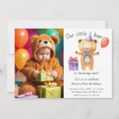 くまちゃん1歳の誕生日おめでとう キッズ 誕生日 招待状 (正面)