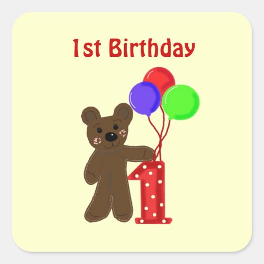 くまちゃん1歳の誕生日 スクエアシール (正面)