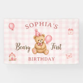 くまちゃん1歳の誕生日 ピンクバルーン 横断幕 (横)