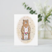 くまとうさぎのハッピーな森の動物のかわいいアート ポストカード (スタンド正面)