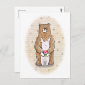 くまとうさぎのハッピーな森の動物のかわいいアート ポストカード (正面/裏面)