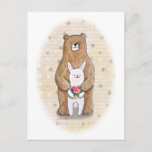 くまとうさぎのハッピーな森の動物のかわいいアート ポストカード (正面)