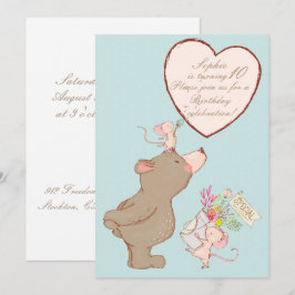 くまとうさぎの子供の誕生日招待状 招待状