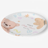 くまのぬいぐるみがかわいいパステルカラーの女の子のベビーシャワー カートゥーン ペーパープレート (アングル)