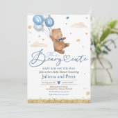 くまのぬいぐるみがとってもかわいい青い赤ちゃん男の子のベビーシャワー 招待状 (スタンド正面)