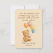 くまのぬいぐるみが付いたフラットな誕生日お礼カード サンキューカード (裏面)