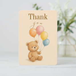 くまのぬいぐるみが付いたフラットな誕生日お礼カード サンキューカード