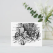 くまのぬいぐるみが図書館で本を読む ポストカード (スタンド正面)