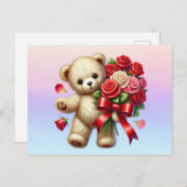 くまのぬいぐるみと花を送る ポストカード (正面/裏面)