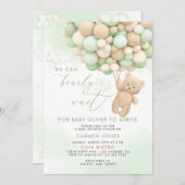 くまのぬいぐるみと風船のベビーシャワー招待状 招待状 (正面/裏面)