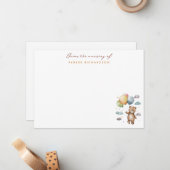 くまのぬいぐるみと風船の保育園 オレンジ色の感謝の言葉 ノートカード (正面/裏面インサイチュ)