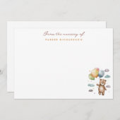 くまのぬいぐるみと風船の保育園 オレンジ色の感謝の言葉 ノートカード (正面/裏面)